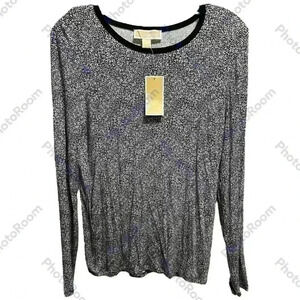 Michael Kors Women’s Black White Print Long Sleeve Top Lightweight Size Medium